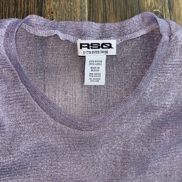 RSQ Long Sleeve Mesh Sheer Top Womens XXL Purple Silver Sparkle Stretchy Party - Picture 3 of 4